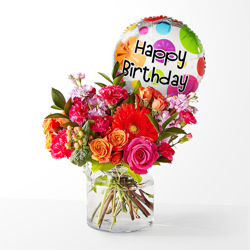Fiesta Bouquet with Birthday Balloon – Rita Fleuriste Montreal, Montreal PQ