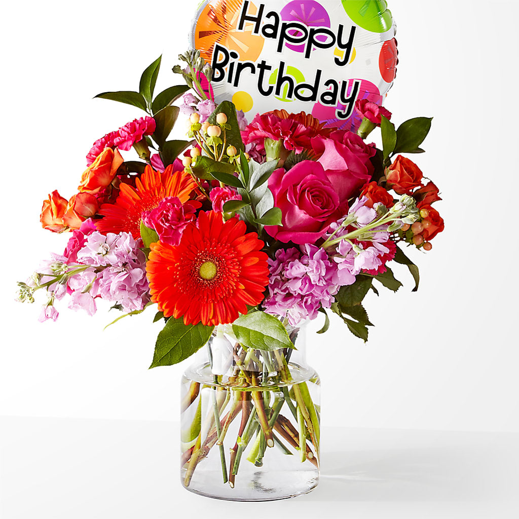 Fiesta Bouquet with Birthday Balloon – Rita Fleuriste Montreal, Montreal PQ