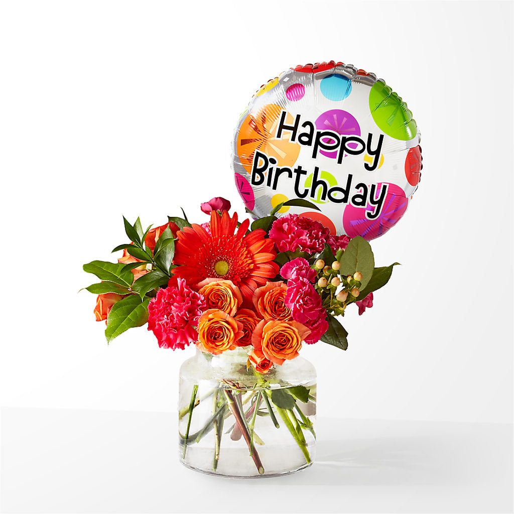 Fiesta Bouquet with Birthday Balloon – Rita Fleuriste Montreal, Montreal PQ