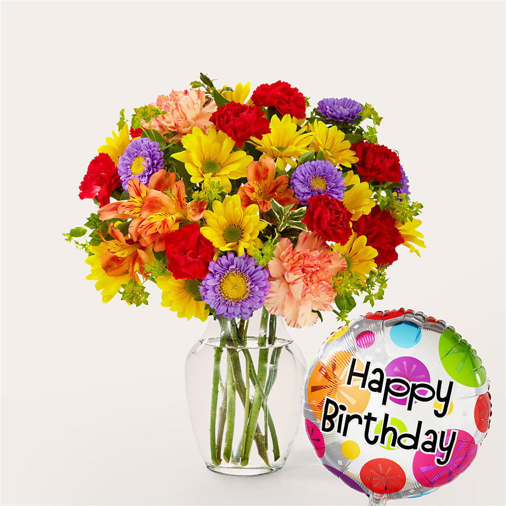 Kaleidoscope Bouquet with Birthday Balloon – Rita Fleuriste Montreal, Montreal PQ