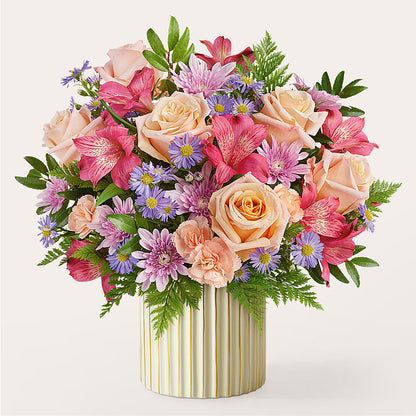 Sunset Serenade Bouquet with Ivory Vase