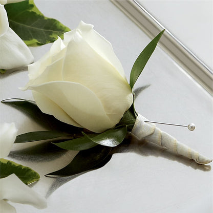 White Rose Boutonniere –  Rita Fleuriste Montreal, Montreal PQ