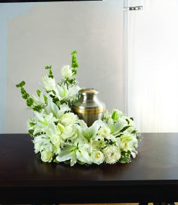 White morning Urn Arrangement